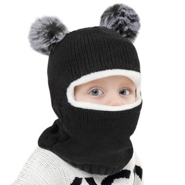 AYPOW Baby Kids Winter Warm Hat Balaclava for 1-6Years, Multifunction Thermal Windproof Knitted Hat Scarf Set for Girls Boys Toddler, Fleece Lined Hat Cap Hood Neck Warmer Scarf for Outdoor Activities