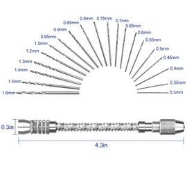 Mini Hand Drill Set with 20pcs Twist Bits 0.3-1.6mm, Linkstyle HSS Spiral Pin Vise Bit Hand Manual Push Drill Chuck for Delicate Manual Work, Electronic and Model Making, Drilling Holes, Wood Working