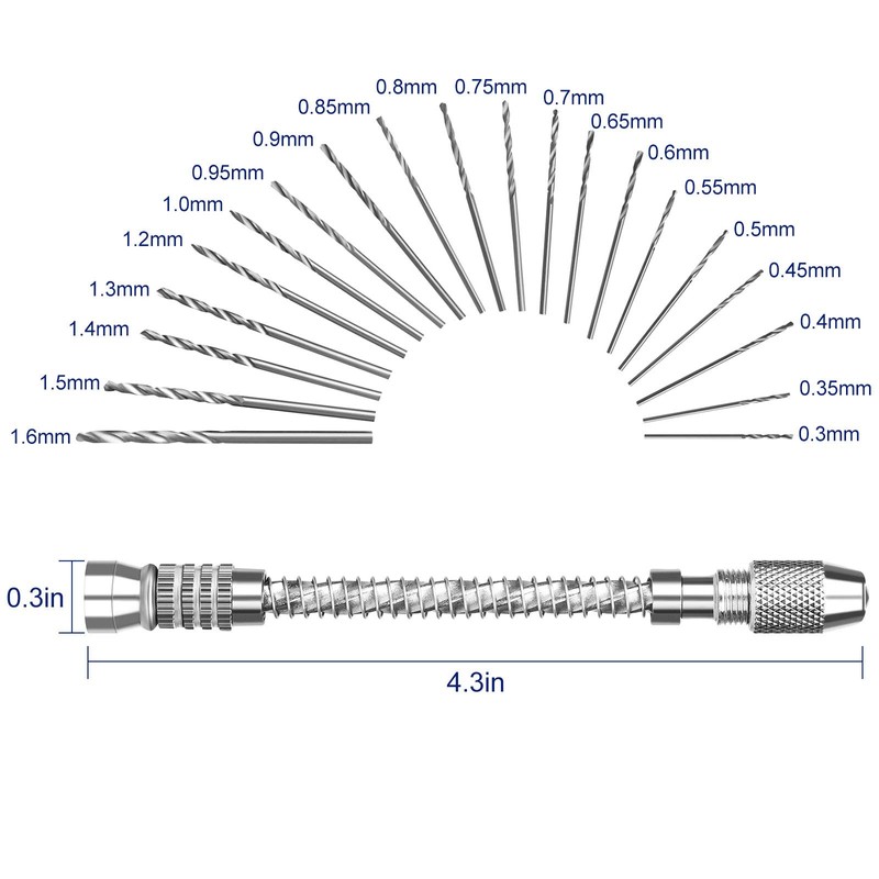 Mini Hand Drill Set with 20pcs Twist Bits 0.3-1.6mm, Linkstyle