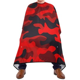 Blueangle Bright Red Camouflage Barber Cape for Men Hair Cutting - Waterproof Salon Hairdressing Cape, 65" x 55"