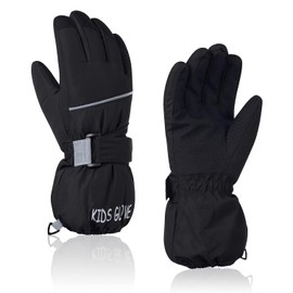 Guantes de invierno impermeables para niños, guantes de nieve, guantes de esquí para niños y niñas, resistentes al viento, color negro, talla L