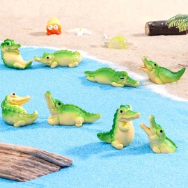 KARLOR Mini Crocodile Figures Set, 8 Pieces Crocodile Sculpture Decorative Crocodile Figure Statue Decoration Animal Ornaments Table Desktop Garden Aquarium Decoration Gift