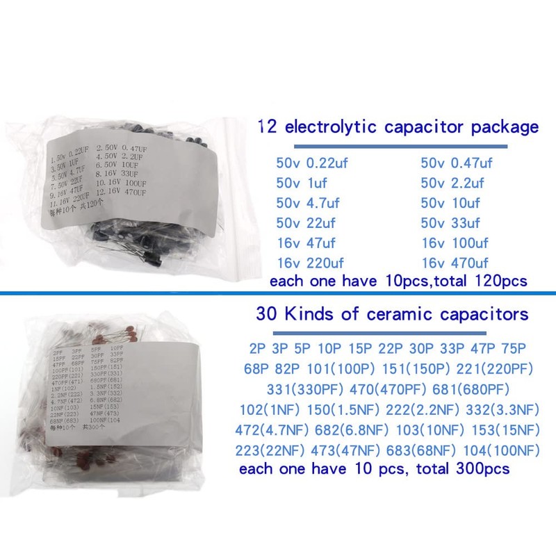 1390pcs Electronic Components Kit LED Diodes Metal Film Resistors Electrolytic