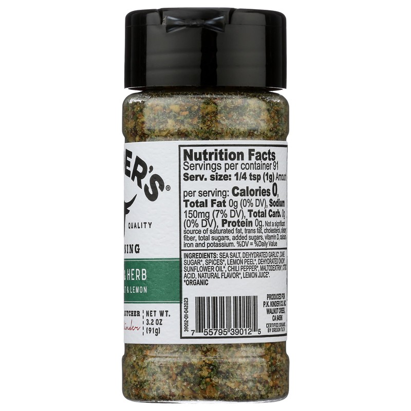 KINDERS Organic Garlic Herb Sea Salt & Lemon Seasoning, 3.2