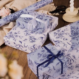 WRAPAHOLIC Jumbo Reversible Floral Wrapping Paper Roll - 30 Inch x 33 Feet - Purple Flower Wrapping Paper for Wedding, Bridal Shower, Mother's Day, Birthday, Baby Shower