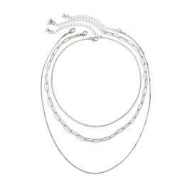 BUSAGEOLAN Silver Layered Necklace for Women Dainty Gold Plated Choker Necklaces for Women Trendy Layering Thin Cuban Chain Necklace Fashion Jewelry Set Gift for Women