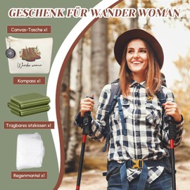 Namalu Set of 4 Hiking Gifts Includes 1 Waterproof Weatherproof Seat Cushion Outdoor Foldable 1 Compass 1 Wonder Bag Hiking Woman Canvas Bag 1 Rain Poncho Hiking Accessories for Women on the Go