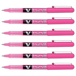 Pilot V Ball VB5 Rollerball Pens Liquid Ink Fine Metal Tip Pink Pack of 6aa