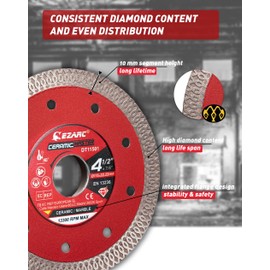 EZARC 4-1/2 inch Super Thin Diamond Blade, Diamond Saw Blades for Angle Grinder, 4.5" Tile Blade for Smooth Cutting Porcelain Ceramic Granite Marble Tile, 7/8"-20mm-5/8 Arbor (5-Pack)