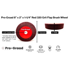 Pro-Graad 8” x 2” x 1-1/4” Arbor Red Bench Grinder Polishing Wheel, 320 Grit, Tight Weave, Great for refurbishing Golf Clubs and Metal, Non-Woven Wheel for Copper, Metal, Finishing, and Burnishing