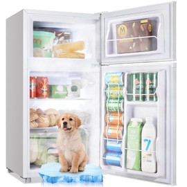 WANAI 3.5 Cu.Ft Mini Fridge With Freezer Compact Refrigerator with Freezer,7 Level Adjustable Thermostat Removable Shelves Small Refrigerator for Office Dorm Apartment White