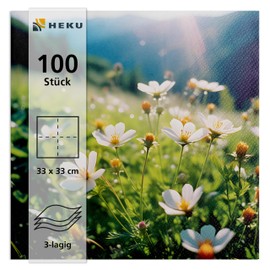 HEKU 100 napkins, 3-ply, 33 x 33 cm, mountain meadow, absorbent and practical packaging, wide selection, ideal for special occasions