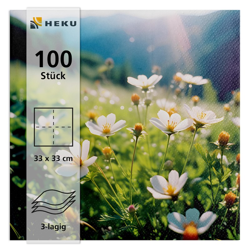 HEKU 100 napkins, 3-ply, 33 x 33 cm, mountain meadow,