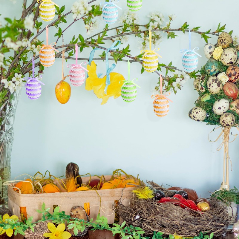 30 Pcs Easter Hanging Sequin Eggs- 1.6" Stripes Easter Eggs