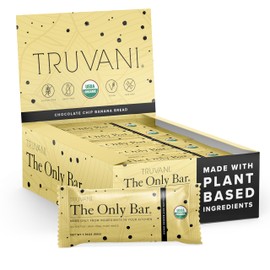 Truvani Plant Based Snack Bars | 5g Protein | 12 Pack Chocolate Chip Banana Bread | Organic | Vegan | The Only Bar | Dairy, Soy, and Gluten Free | Individually Wrapped