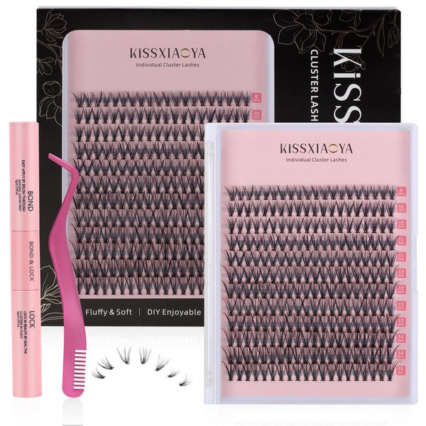 KISSXIAOYA Cluster Eyelash Extensions, 240 Pieces, 30D Curl Lashes, 9-15