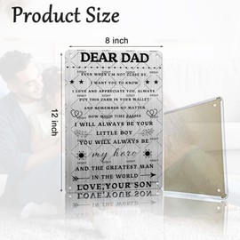 To My Dad Wood Sign - 12x8 Inch Rustic Metal Wall Decor for Father's Day, Birthday & Retirement Gift - Heartwarming Home & Office Plaque for Dad from Daughter (Gray-1)