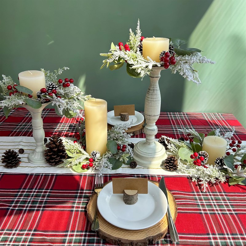 Winlyn 4 Pcs Artificial Eucalyptus and Snowy Cedar Candle Rings