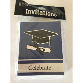 Creative Converting School Colors Graduation Party Invites - 25 pack, true blue
