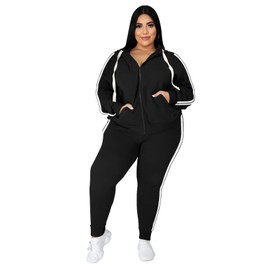 YeGine Womens Plus Size Two Piece Outfits Sweatsuits Casual Long Sleeve Set With Pockets Black 2XL