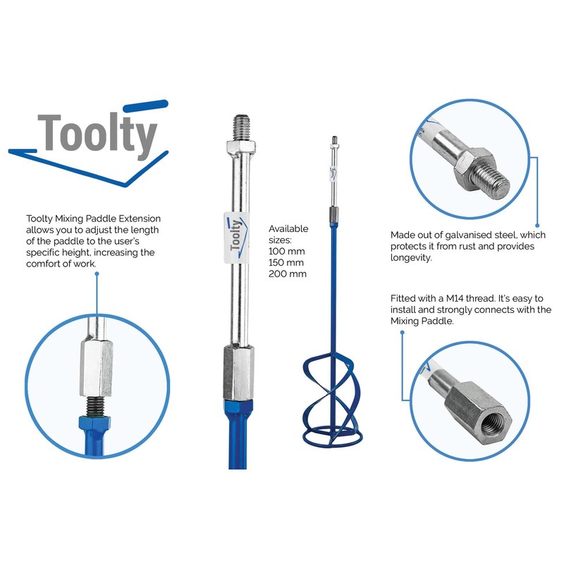 Toolty Professional Mixing Paddle Extension - M14 Thread - Galvanised