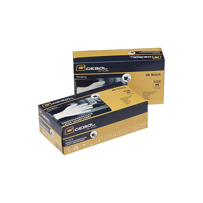 GEBOL 709622 Latex Disposable Gloves Powder-Free Pack of 80 Size