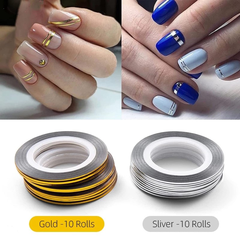 20 Pcs Glitter Gold Silver Nail Art Striping Tape Line