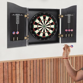 Dartboard Dart Machine and Cabinet Sets Extended Dart Catch Area with 6 Darts for Family Game Room Basements Bar Man Cave Garage 40.15X21.25in (Black)