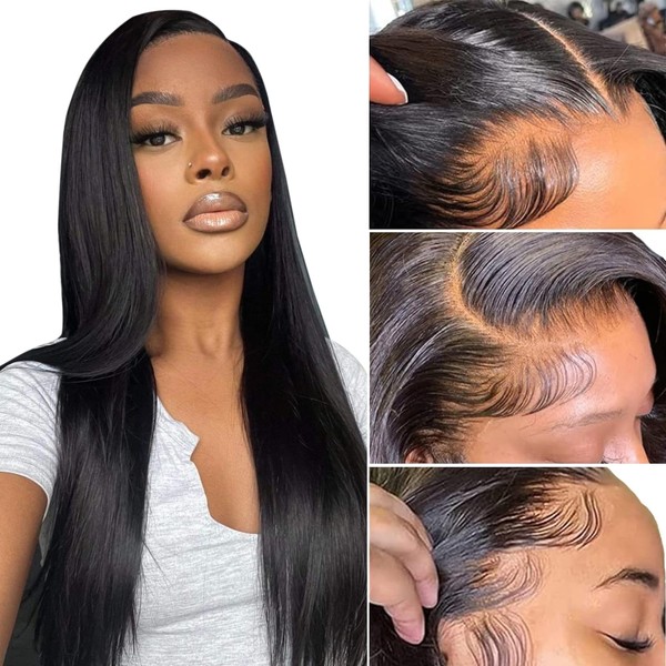 Real Hair Wig, 13 x 4 HD Transparent Straight Pre Cut Lace Front Wigs, 200% Density, Brazilian Virgin Human Hair Wigs for Black Women, Pre Plucked, Bleached Knots for Natural Hairline, Glueless, 20