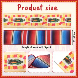 Estivaux 2 Rolls Mexican Fiesta Ribbons Bows for Wreath, Cinco de Mayo Wired Edge Ribbon Mexican Stripes Ribbon Colorful Burlap Craft Ribbons for Gift Wrapping Mexican Fiesta Carnival Party Decor