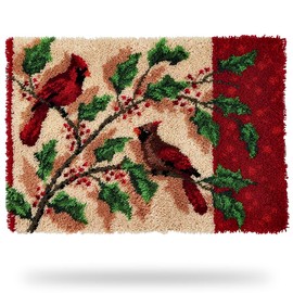 Finphoon Latch Hook Kits for Adults, DIY Cardinal Bird Latch Hook Rug Kit for Kids Beginner, 20 * 15in Colorful Print Carpet Crochet Yarn Embroidery Decoration