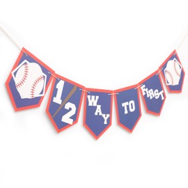 Baseball 1/2 Way to First Banner - Sport Theme Half Years Birthday Decor for Boy, Baseball Half Way to One Baby Shower, Photo Booth Prop & Party Supplies
