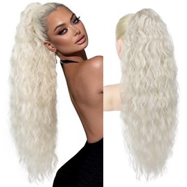 Brikabia Ponytail Extension 30" Long Claw Clip Ponytail Extensions Curly Wavy Pony Tails Hair Extensions Synthetic Hairpiece, Platinum Blonde