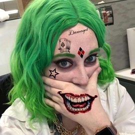 5 Sheets Joker Tattoos Stickers, Hand Damaged Joker Face Tattoos For Women Men Adults, 3D Fake Halloween Temporary Tattoos Makeup Kit Set Clown Inmate Prison Scary Halloween Makeup Accessory Costume