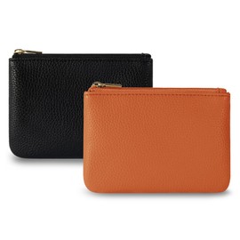 Chelmon PU Leather Coin Purse Pouch Change Holder Small With Zipper for Men Women 2 PCS Set (Black&Brown)