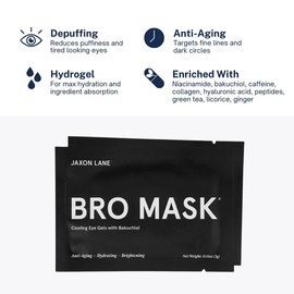 BRO MASK Under Eye Gel Pads: Cooling Eye Patches for Dark Circles and Puffiness | Anti Aging Hydrogel Eye Patch Set + Bakuchiol, Green Tea, Hyaluronic Acid, Caffeine, Niacinamide/Vit B3 (2 X 6 Pairs)