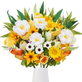 Zythrem 8pcs Yellow Tulip Bouquets Artificial Flowers, 20.5" Spring Decorations Fake Flowers for Wedding Bouquet Floral Arrangement Table Centerpieces Home Office Garden Decoration