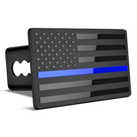 OGYE 2 Inch Trailer Hitch Cover with American Flag, Heavy Metal Trailer Hitch Cover Fit for 2 Inch Hitch Receivers (with 5/8" Pin Dia Anti-Theft Trailer Hitch Lock),3 * 5" Black&Thin Blue Line