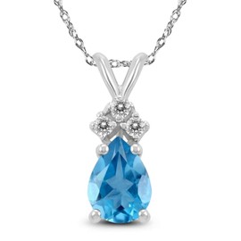 Genuine 2.18 Ctw Natural 7x5mm Pear Shape gemstone With White Topaz Necklace & Earrings Set In 925 Sterling Silver. (blue-topaz)