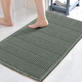 H.VERSAILTEX Upgraded Waffle Bath Mat Super Absorbent Bathroom Mats Non Slip Bath Rugs for Bathroom Floor Machine Washable Dry Fast Bathroom Rugs for Beside Tub, 17" x 24", Lichen