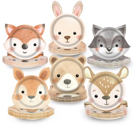 60 Count Woodland Party Paper Plates Animal Shaped Disposable Plates Woodland Creatures Plates Forest Birthday Party Decorations Plates for Birthday Baby Shower Woodland Animal Theme Party Favors