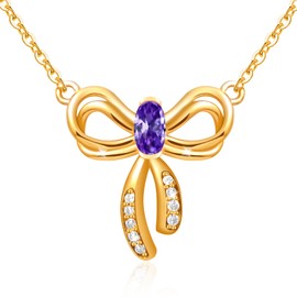 RIVIKO Bow Feb Birthstone Necklace for Women,925 Sterling Silver Gold Plated Bow Pendant Trendy,Dainty Bowknot Choker Jewelry Anniversary Birthday Gifts for Her Wife Girlfriend Daughter