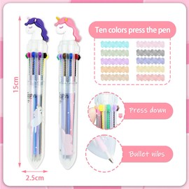 Schulsachen 2 x 10-in-1 Unicorn Ballpoint Pens, Content Filling School Cone Unicorn Girls, Name Stickers Children School and Sticky Notes, Pens First Day of School Girls, Gifts for First Day of School