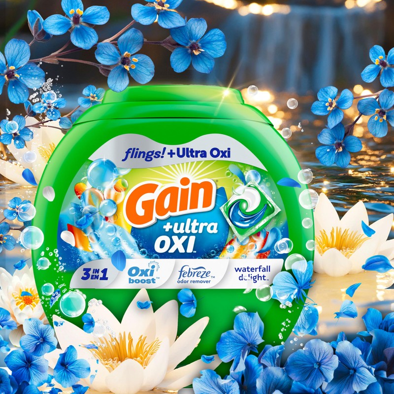 Gain flings Ultra Oxi Laundry Detergent Pacs, 60 Count, Waterfall