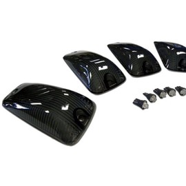 VMS Racing SMOKED Cab Roof COVERS Markers Lenses + 5 AMBER LED Lights 5 Piece Kit Set CRL 264159BK Compatible with Chevy GMC 2500 3500 4500 5500 6500 7000 Kodiak Topkick (with 5 LED AMBER Bulbs) 88-02