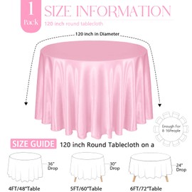 KKJIAF 1 Pack 120 Inch Round Tablecloth Satin Light Pink Tablecloth, Silky Satin Round Table Cover Dining Table Cloth for Wedding, Party, Banquet, Restaurant, Formal Events