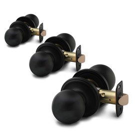 Copper Creek Colonial Passage Interior Door Knob – ANSI Grade-3 Certified, Modern Heavy Duty Handle, Easy Install and Reversible for Bedroom, Bathroom and Closets – Matte Black (3 Pack)