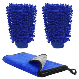ZPLASK 3 Pcs Car Wash Mitt, Wash Mitt Set, Double Sided Microfiber Wash Mitt for Car Washing, Super Absorbent Car Wash Mitt Glove with Thickened Towels for Car and Household Cleaning Wash