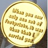 Foot Prints in The Sand Gold Tone Medallion Spiritual Chip