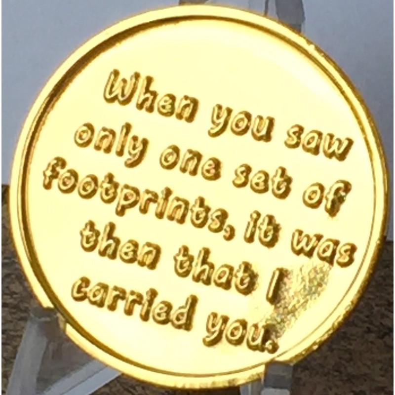 Foot Prints in The Sand Gold Tone Medallion Spiritual Chip